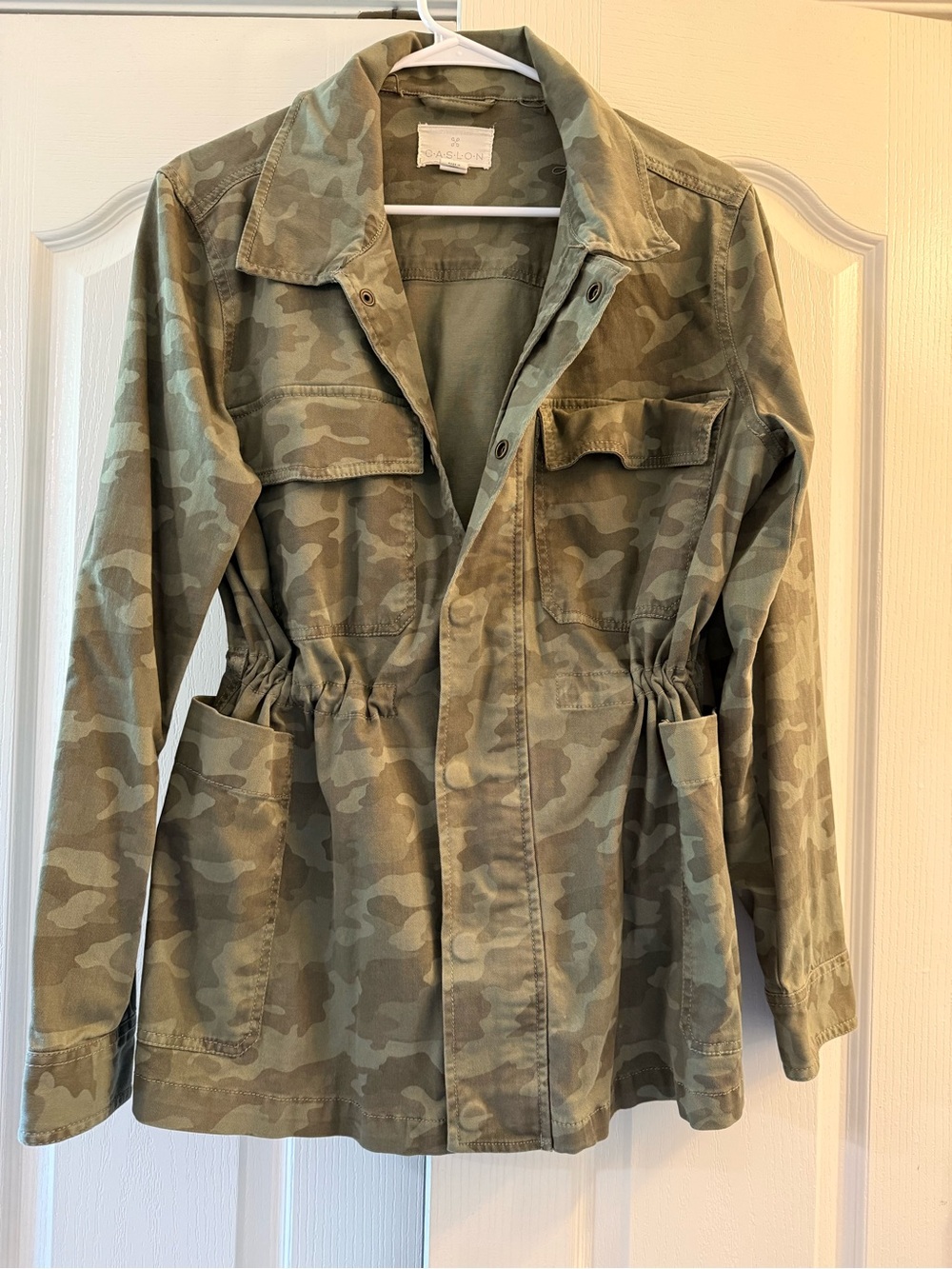 Olive Camo Utility Jacket - Women's Drawstring Waist